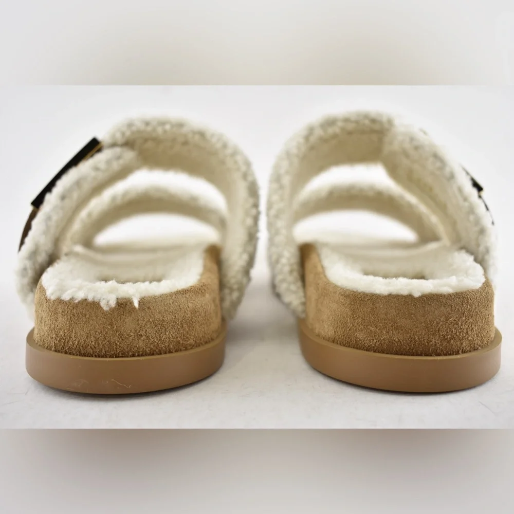 Fendi Feel Slide Shearling Fur Lined Bronze Monogram Logo Mule Flat Sandal 36.5 - Picture 14 of 16